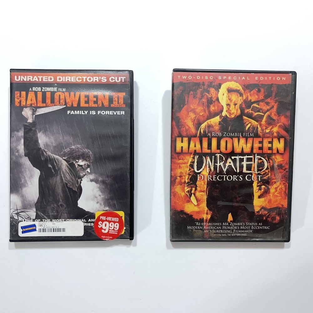 HALLOWEEN 1 & 2 UNRATED Rob Zombie DVDs Former Blockbuster Rental